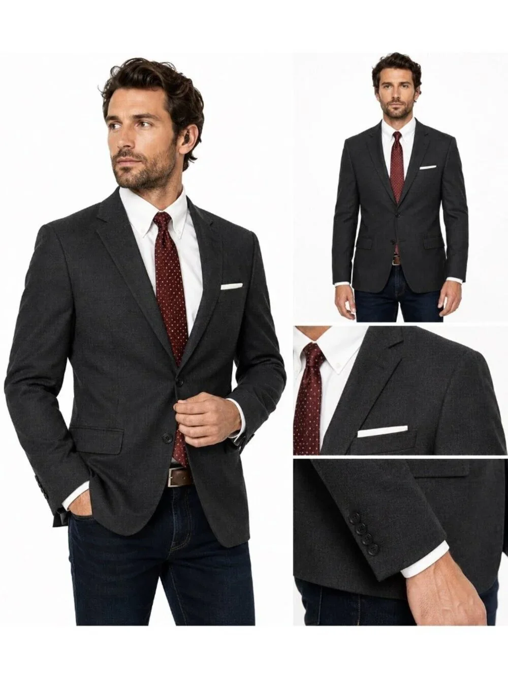 JOSEPH ABBOUD extreme slim fit jacket blazer gray 38L 100% wool business office